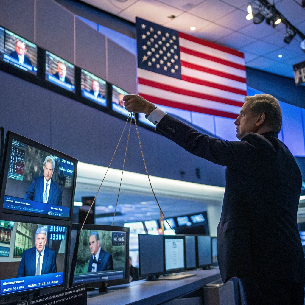 televizyon ekranlarında farklı haber sunumları görünüyor, medya ve tarafsızlık ilişkisini sorgulayan bir sahne
